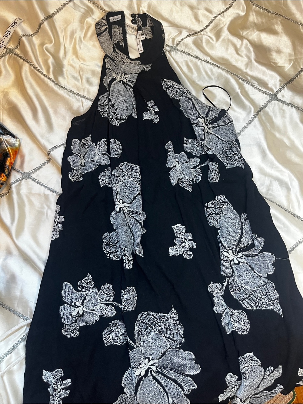 Willow & Clay Black Mini Dress with White Floral Embroidery
